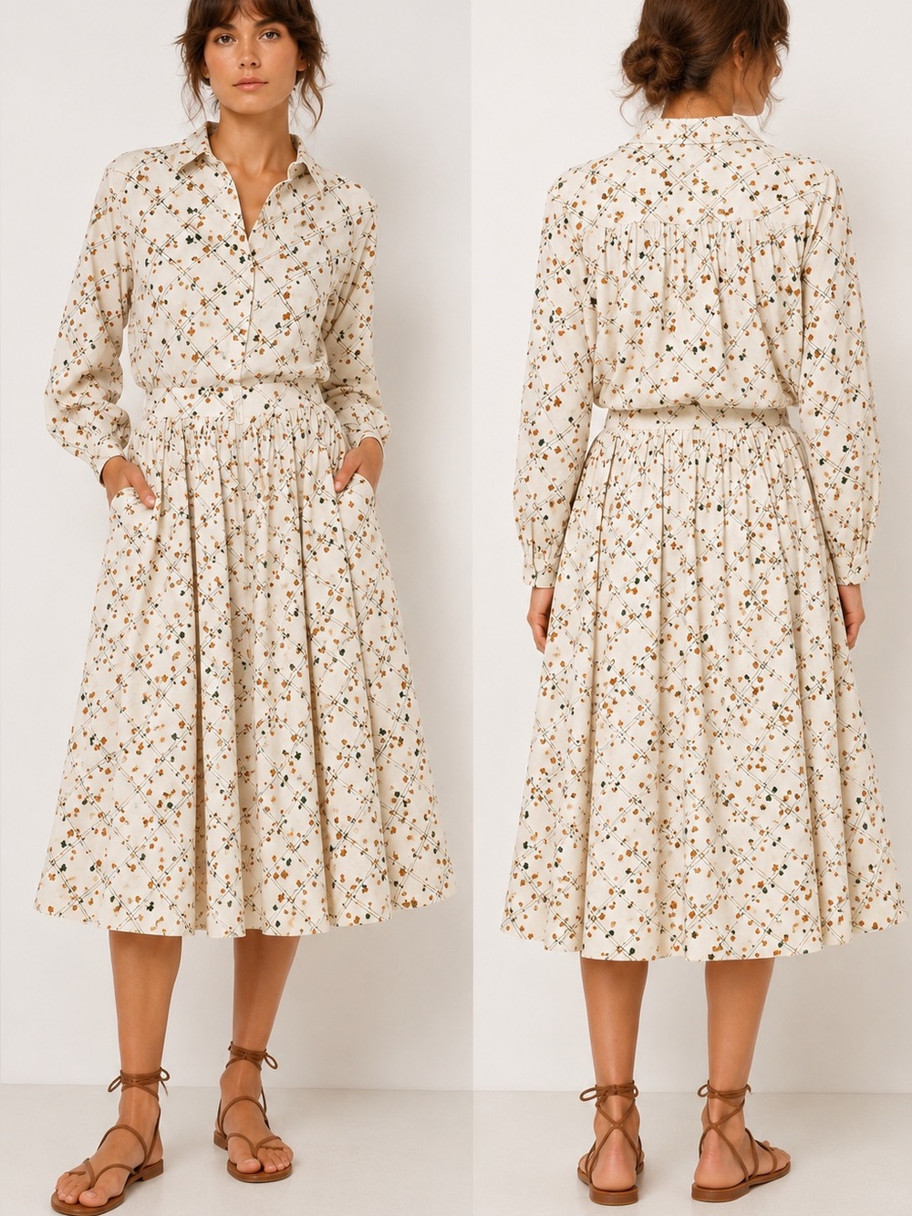 The Little Project Embroidered Floral Trellis Matching Set Blouse & Midi Skirt